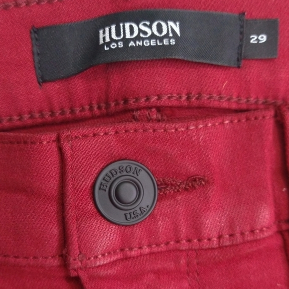 Hudson Nico Oxblood Wax Red Super Skinny Jean Mid Rise Coated Modern - Picture 5 of 7